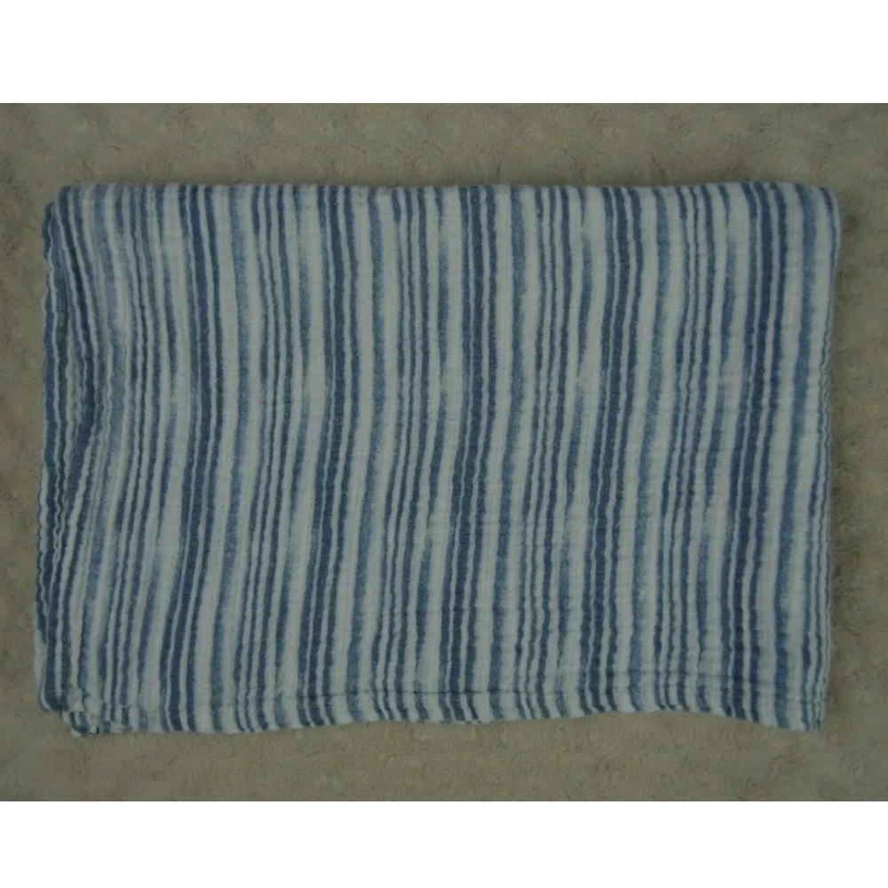 Modern Baby Blue White Stripes Baby Swaddle Blanket Muslin Cotton Lovey